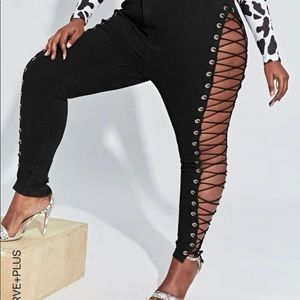 Black Lace Up Jeans